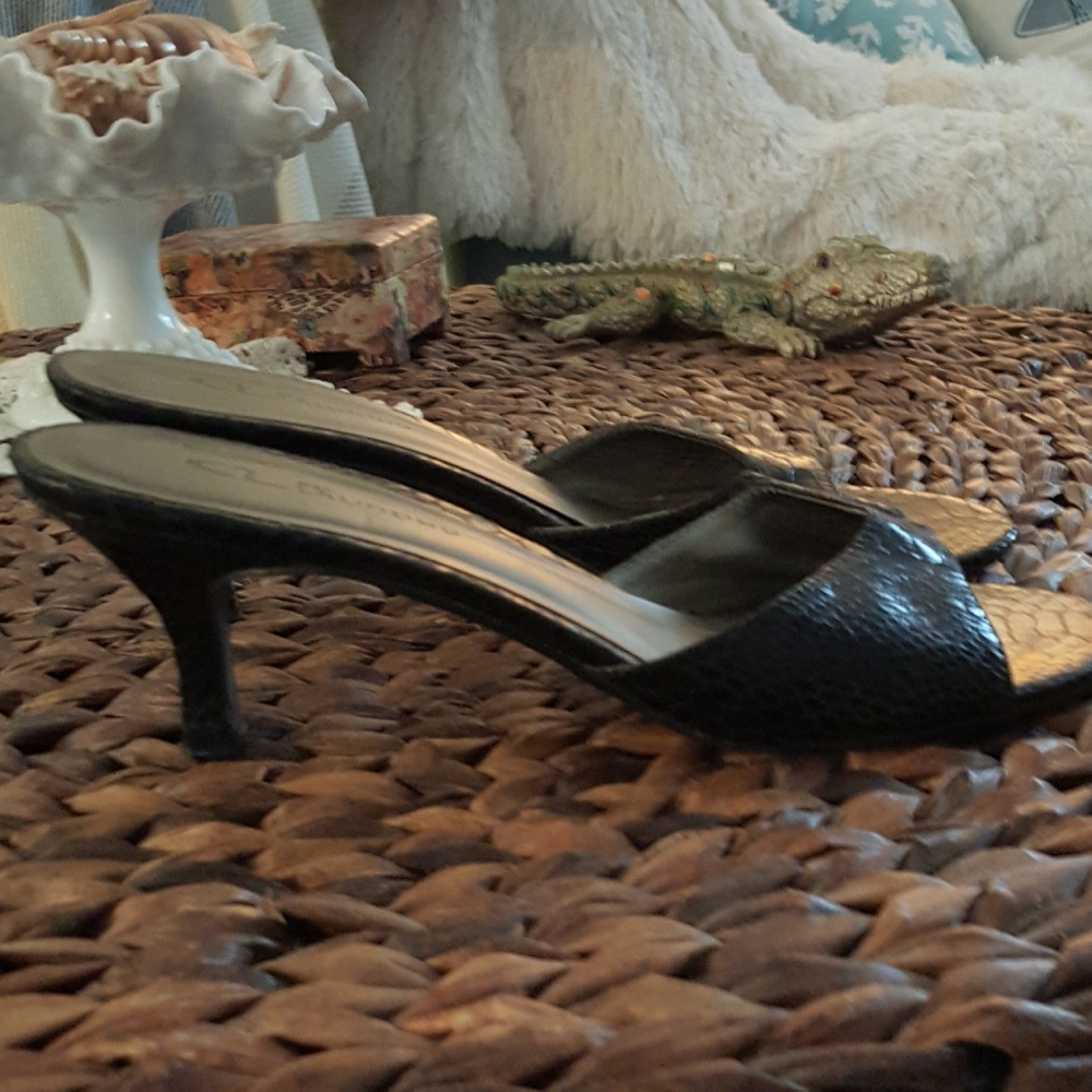 Blk snake print mules